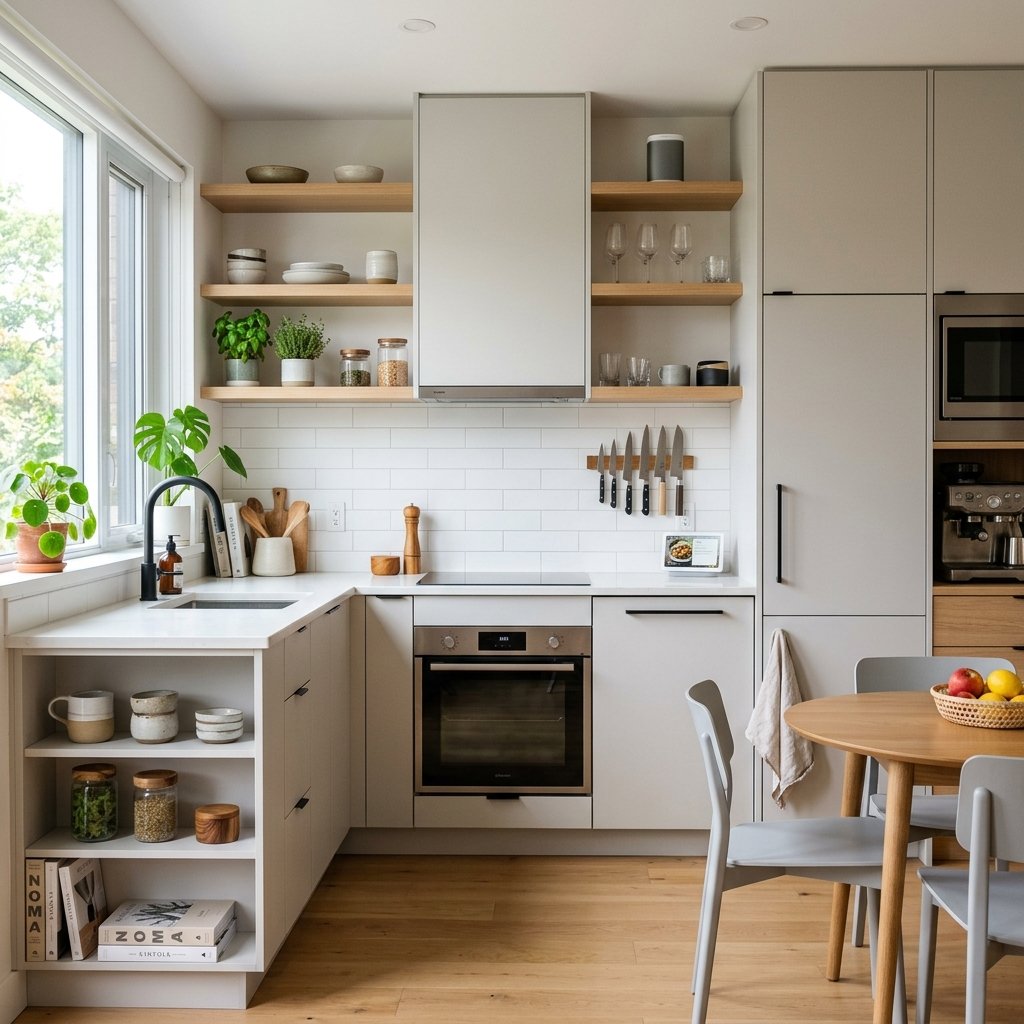 Compact smart Scandinavian kitchen design