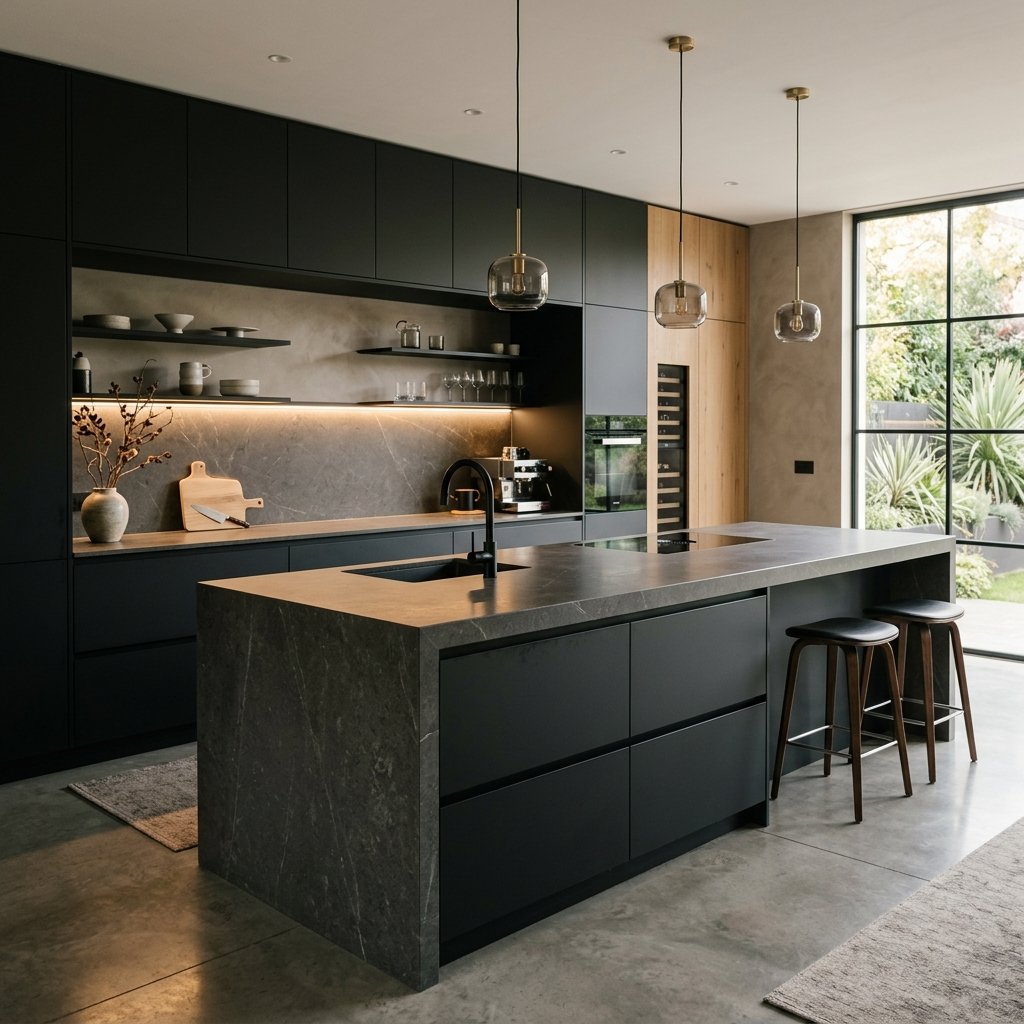 Modern minimal dark kitchen design